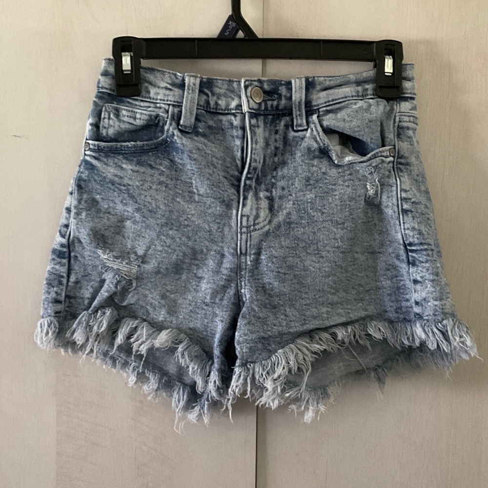 Celebrity Pink Light Blue Frayed Jean Shorts